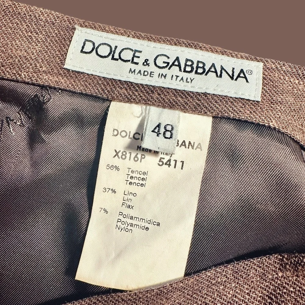 Vintage Dolce & Gabbana Brown Linen Blend Tweed Pencil Skirt IT Size 48